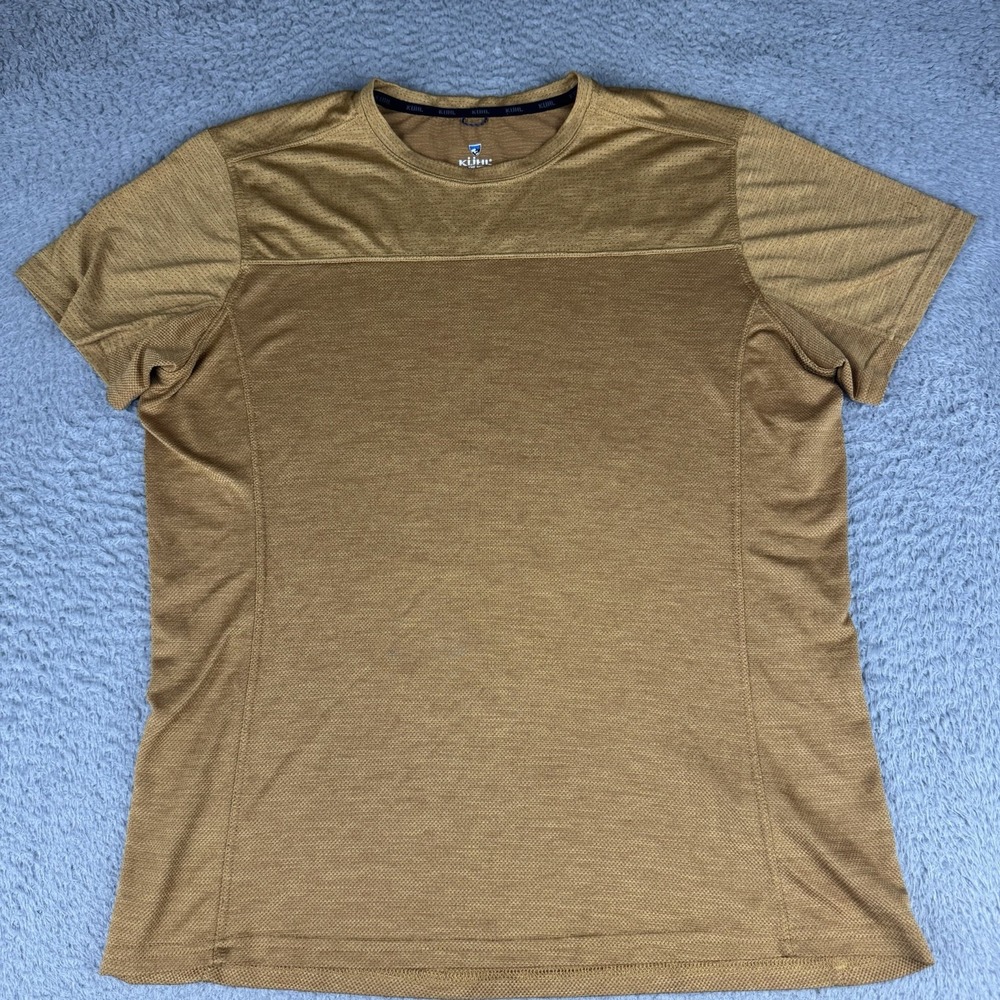 KUHL Engineered Krew Shirt Mens Lg Tuscan Sun Mustard Yellow Short Sleeve Trail